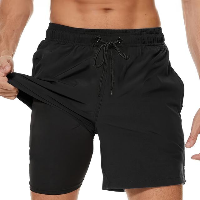 TEMU Pantalones cortos de playa de natación rápida para hombre con forro de compresión y bolsillo con cremallera