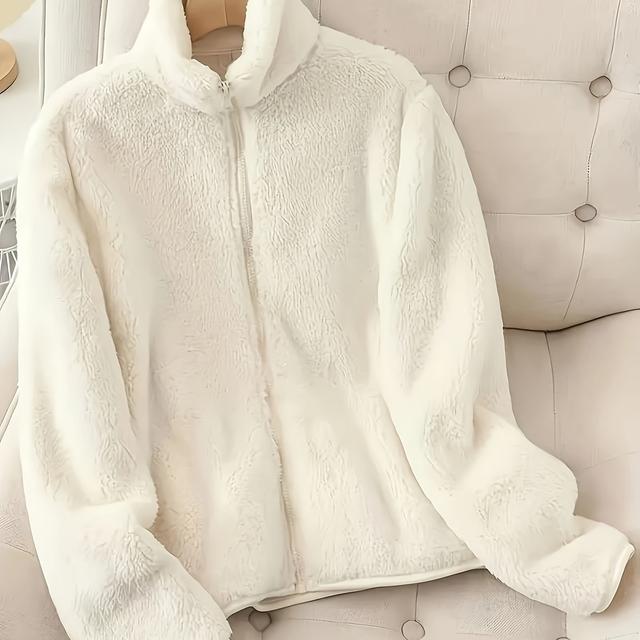 TEMU Women's Elegant Winter Jacket Compatible For Winter - Full-coverage Fake Fur Coat With Full-length Zipper, Machine Washable Outerwear, Warm Weather Jacket