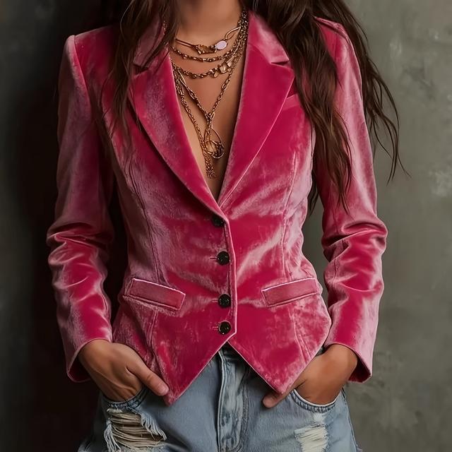 TEMU 여성용 벨벳 , 싱글 버튼 및 슈트 칼라, 단색, 긴소매, 간편하고 스타일리시함. 데일리 출퇴근, 캐주얼 여행, 파티 및 우아한 행사에 적합