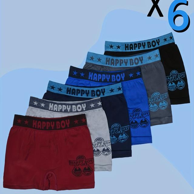 TEMU Random 6pcs Kite Print Boxer Briefs Boys Polyester Fashion Casual Underwear Suitable For 10