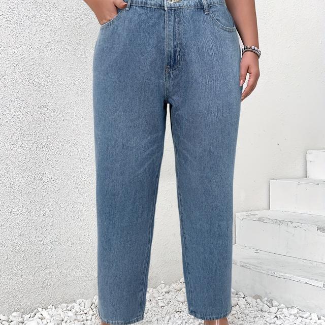 TEMU Simple , Women's Solid Button Fly High Waist Medium Stretch Jeans With Pocket