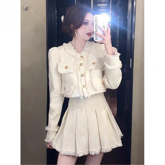 TEMU 秋冬新作 フレンチト 社交家風 ショートコート＋スカート ツーピースセット
