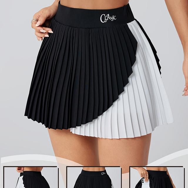 TEMU Falda Pantalón Casual Deportiva para Mujer con Bloques de Color, Plisada y Bolsillos