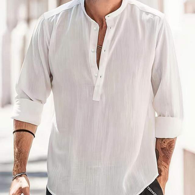 TEMU Men's Casual Solid Color Shirt With A Stand Collar, Plus Size