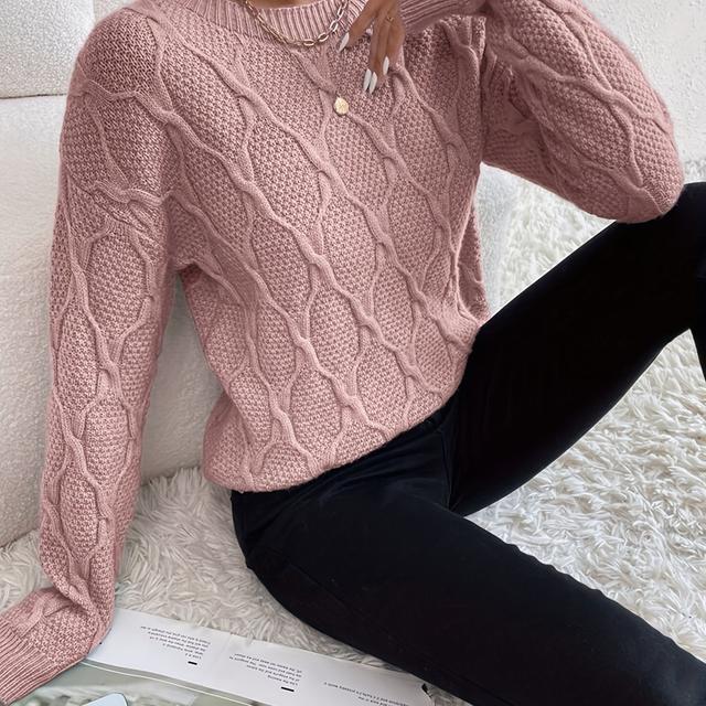 TEMU Women's Autumn/winter Casual Fashionable Temperament Daily Versatile Simple Solid Color Crew Neck High-quality Textured Heavy- Gentle And Elegant Warm Pullover Top