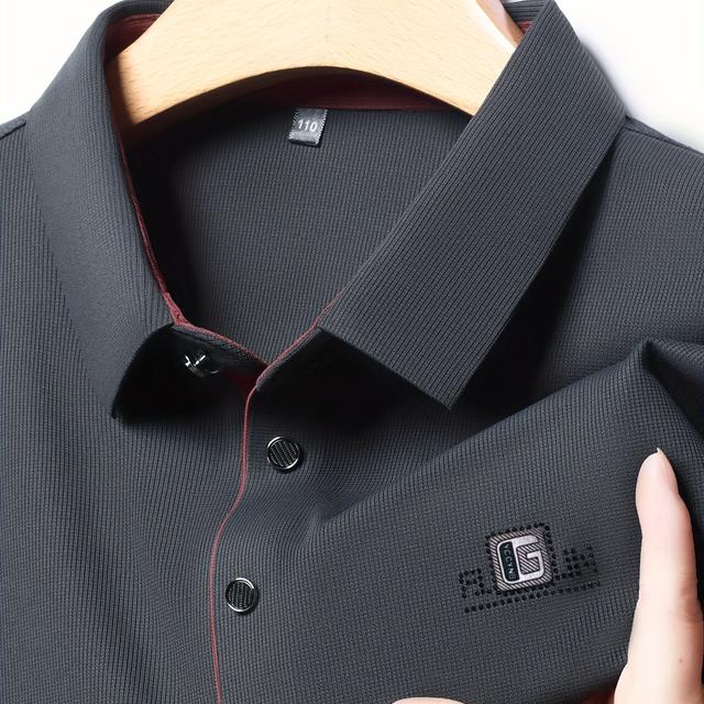 TEMU Modisches Herren Golf Polo Shirt. Neues Langarm Polo in Unifarben mit Buchstabenprint und Kragen, geeignet für Business Casual und Outdoor-Aktivitäten.