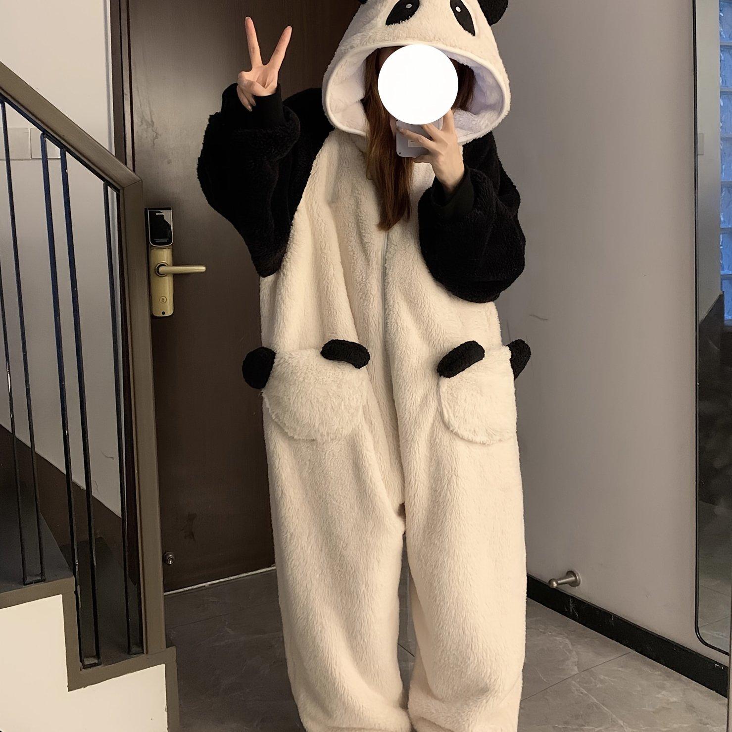TEMU Cozy & Cute Plush Onesie For Women - Thick Fleece, Warm Autumn/winter Hooded Pajamas Set With Cartoon Design|, Gifts