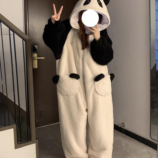 TEMU Winter , Cozy & Cute Plush Onesie For Women - Fleece, Warm Autumn/winter Hooded Pajamas Set With Cartoon Design|, Gifts