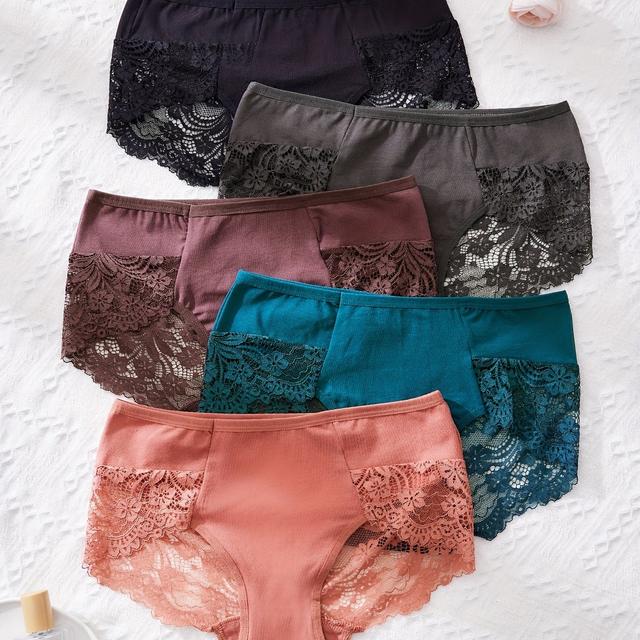 TEMU Women's High-waist Lace Panties - Sexy Floral Nylon Briefs, Breathable & Stretchy, Fits Most (random Color), Lingerie & Lounge