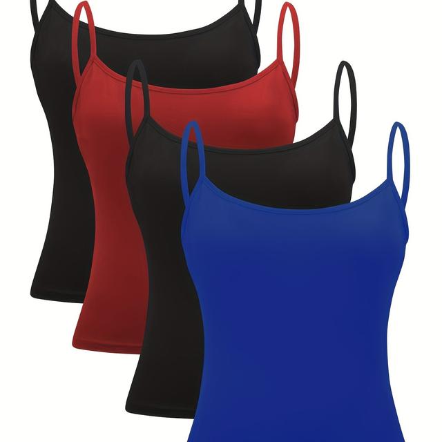 TEMU 4pcs Set Women's Casual Camisole Tank Top With Adjustable Strap Off-shoulder Solid Color Vest