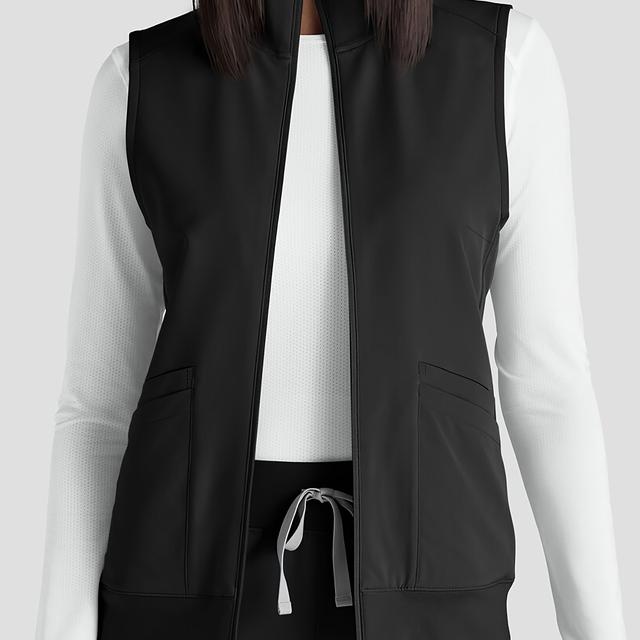 TEMU Women's Nurse Vest, 5-pocket Zippered Design, Ribbed Hem, Non-stretch Fabric For Hospital/clinic Workwear, Versatile Style