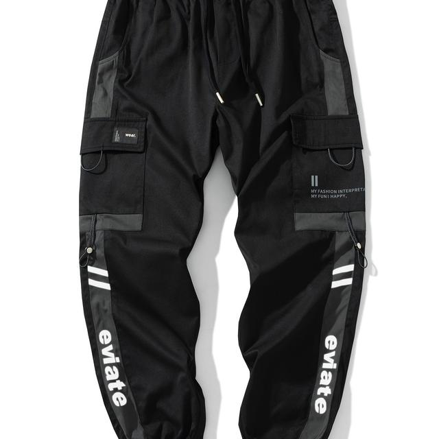 TEMU Pantalones De Carga Holgados Y Casuales Para Hombre Con Estampado De , Con Cordón, Tobilleros, Ideales Para Y Otoño, Con Bloques De Color Y Múltiples Bolsillos Para Actividades Al Aire Libre.