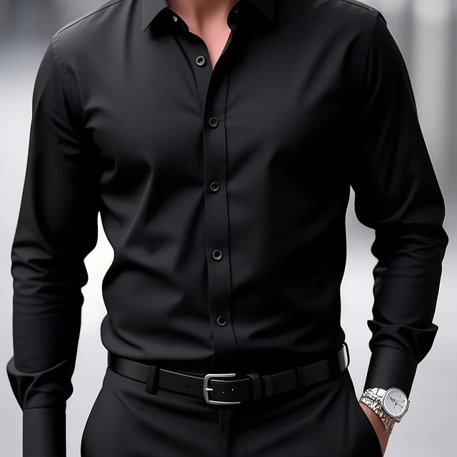 TEMU Men's - Long Sleeve Pointed Collar Single-button Closure, 150g Premium Fabric, Machine Washable, Versatile For Office & Casual Wear, Clothing | Sophisticated Appearance | Nontransparent Material