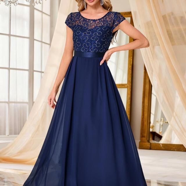TEMU Damen Kurzarmkleid mit Pailletten und Spitzendetails, mit figurbetontem Bund