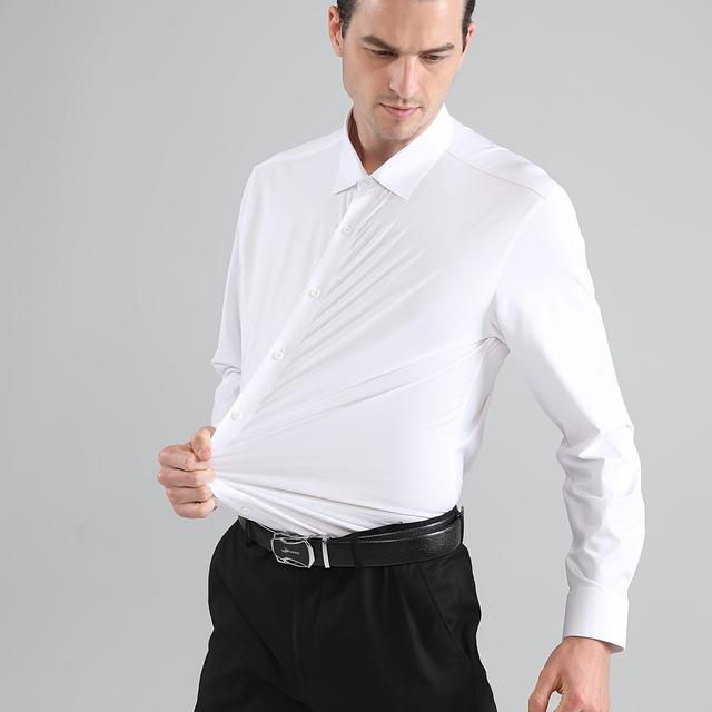 TEMU Men's Long Sleeve Stretch Formal Shirt, Solid Color, No Pockets, Business Casual Office Workwear For Professionals