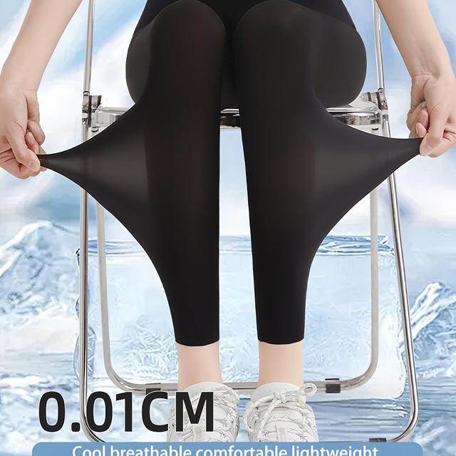 TEMU A Pair Of Ultra-thin, Cool Leggings, Cropped Length, With , Breathable, Moisture-wicking, Suitable For, Fitness, And