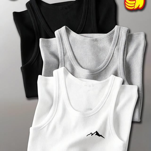 TEMU 3pcs Men's Summer Ribbed Striped Tank Tops, Comfortable And Breathable, Fashionable