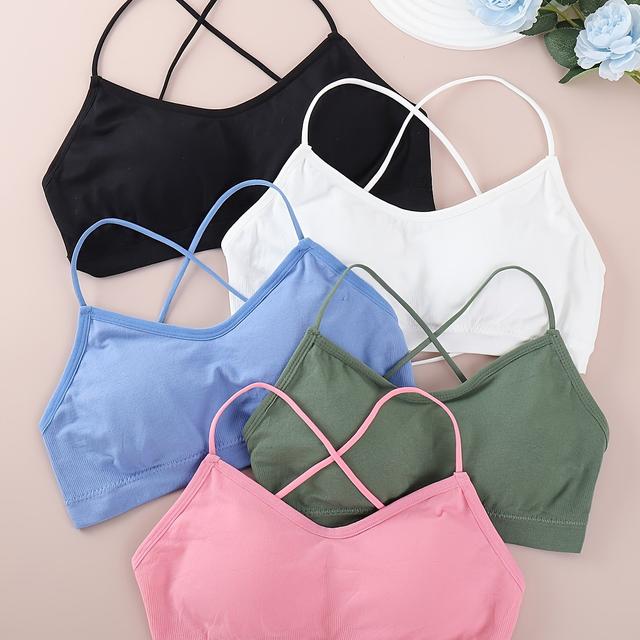 TEMU 5 Stück Einfarbige Wireless BHs, Bequeme Atmungsaktive Stretch-Unterwäsche für Damen