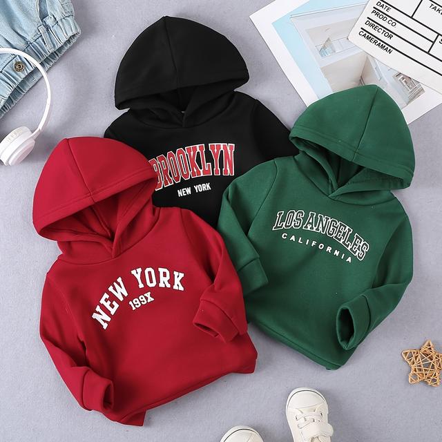 TEMU Coviviky 3pcs Hooded Sweatshirt Set, Brooklyn, & Letter Print Sweaters With Matching Hoodies, Warm Winter Outfits, Machine Washable (grey/) - City-themed Casual Clothes