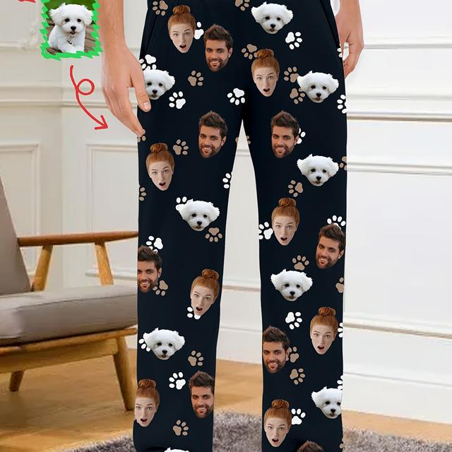 TEMU Personalized Photo Face Pajama Pants For Men - Custom Name/photo Sleepwear With Pajama Bottoms, Comfortable Pajamas, Machine Washable Funny Christmas Party Outfit Or Personalized Gift