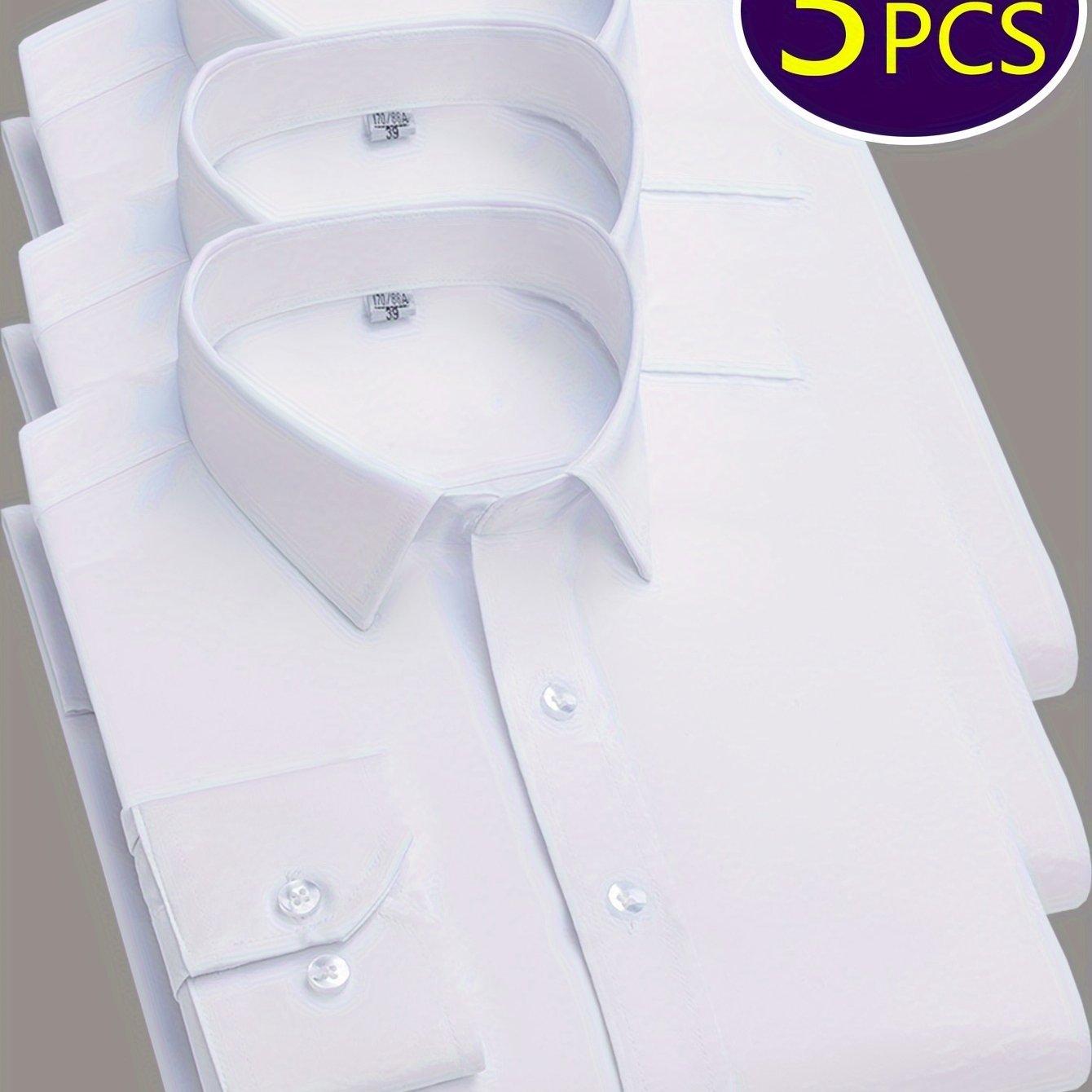 TEMU 3pcs Men's Long Sleeve Dress Shirts - Light Gray, Slim Fit, Button-up With Single Breasted , Casual & Business Attire, Casual Attire | Slim Fit Shirt | Polyester Lining, Plus Size Shirt