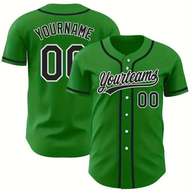 TEMU Men's Custom Team Name & Number Baseball Jersey - Ized Varsity Jacket /team Logo, Durable Button-front Uniform For / Teams, Casual Green & Black Pinstripe Design