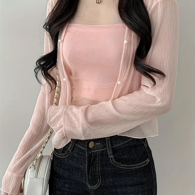 TEMU White Sheer Fabric Cardigan For Women, Summer Short Flared Sleeve Ruffle Shawl Outer Cover-up, Unique And Little Top