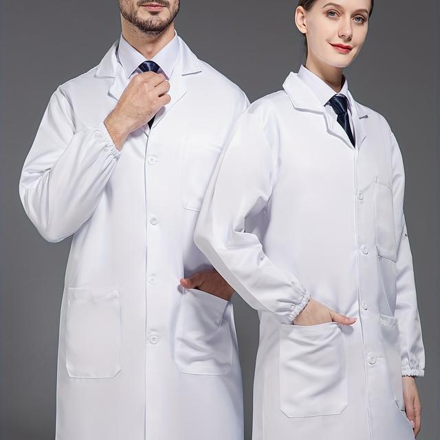 TEMU Men' Long-sleeve Lab Coat; Coat; Doctor And Nurse Lab Coats; Men' Long-sleeve Lab