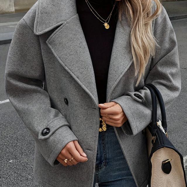 TEMU เสื้อโค้ทปกคอแถวคู่, เสื้อคลุมแขนยาวสุดหรูสำหรับฤดูใบไม้ร่วงและฤดูหนาว, แฟชั่นผู้หญิง