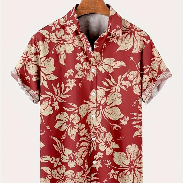 TEMU Men's Slapel Shirt Hawaiian With Tropical Floral Print For Summer And Casual Wear, K-