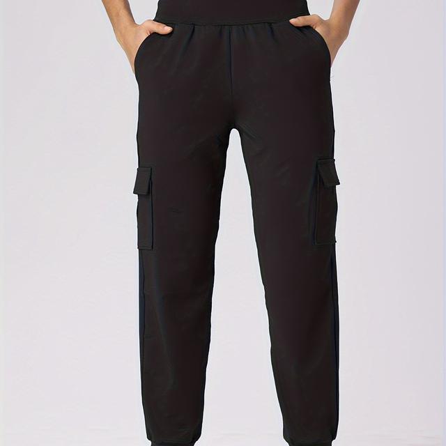 TEMU 여성용 액티브웨어로 고허리 포켓이 있는 고스트레치 러닝 요가 바지, 단색 피트니스 조거 팬츠