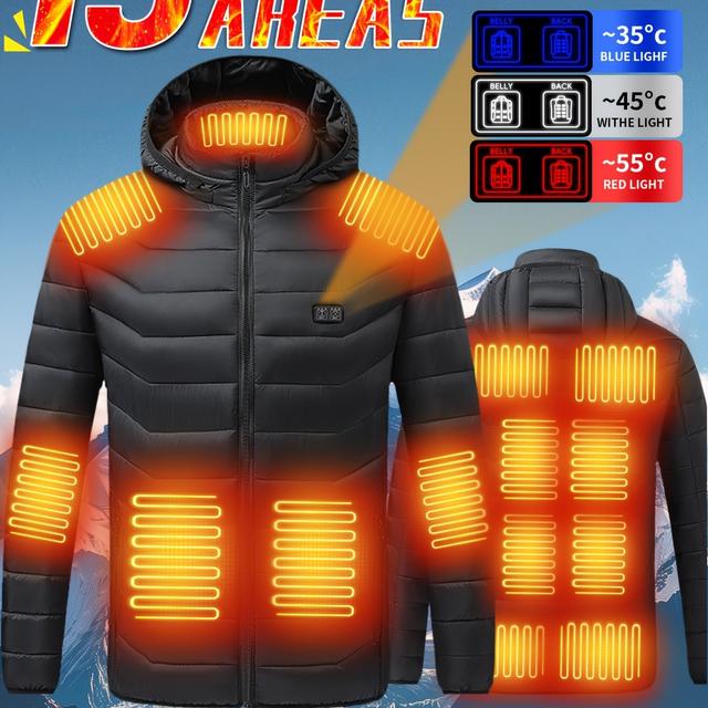 TEMU Chaqueta acolchada con calefacción de 15 zonas - 3 temperaturas ajustables (sin incluir power banks)