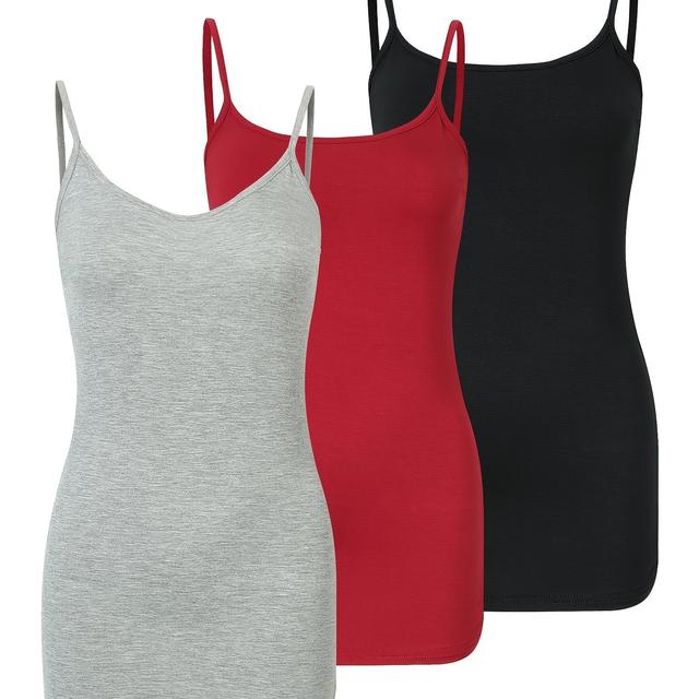 TEMU Set Of 3, Women' Casual Long Tank Tops With Adjustable Straps For Layered Outfits