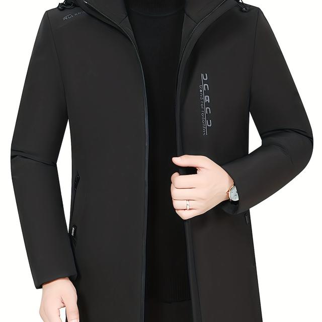 TEMU Hat-less Mid-length Winter Padded Checkered Lining Coat With Double Inner Pockets And Ribbed Cuffs