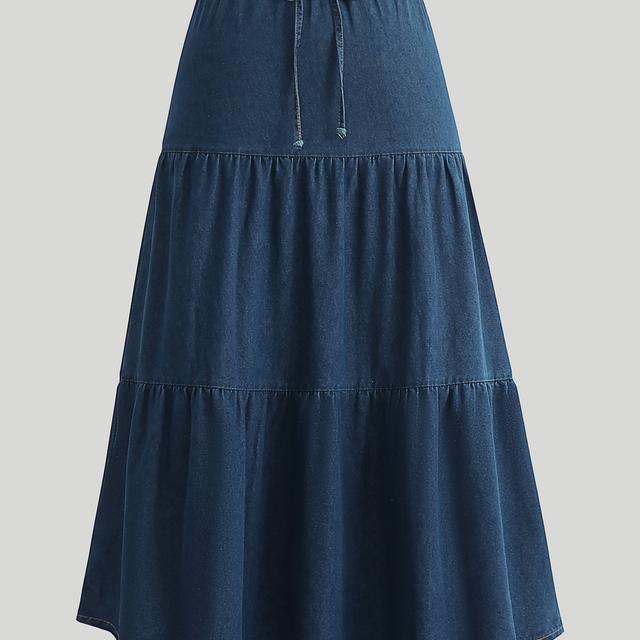 TEMU Women's Elegant High- Skirt With Adjustable Drawstring Waist - Non-stretch Solid Color, Hem, Spring/summer/fall, Casual To Formal Wear, High Waisted Skirt, Seasonal Fashion, Nonstretch Fabric