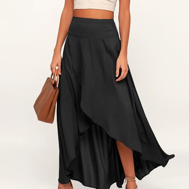 TEMU Damens Eleganter Asymmetrischer Saum Stretch-Midi-Rock - Hohe Elastizität, Lockerer Sitz in Unifarben für Alle Jahreszeiten, Maschinenwaschbar, Von Lässig bis Formell, Hochelastisches Gewebe