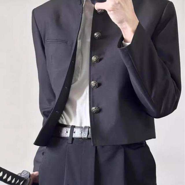 TEMU 男性用の新しい中国風のダークDKデザインのショートパッドショルダースーツ