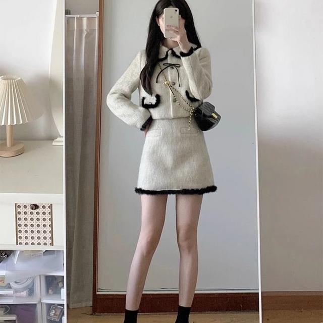 TEMU 今年のトレンディな美しいスーツドレス カラーブロックコート＆スカート ツーピースセット 深冬の女性用アウトフィット