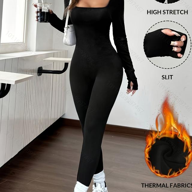TEMU Autumn Women's Long Sleeve Jumpsuit, High Elasticity Fabric, Machine Washable