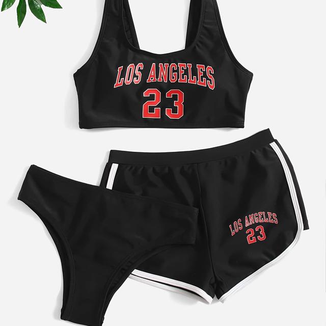 TEMU Children's Swimsuit Three-piece Set High Elasticity Romantic Beachwear For Girls Summer Fashion