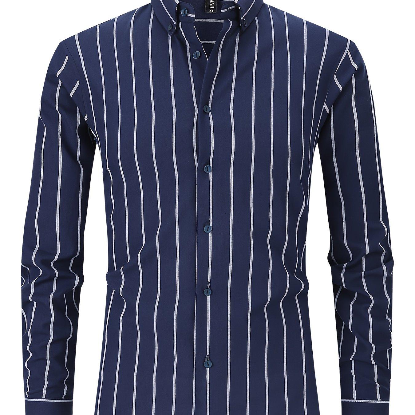 TEMU Men's Pure Formal Striped Yarn-dyed Shirt Long-sleeved