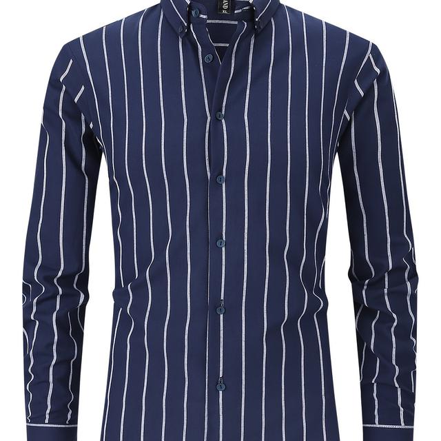 TEMU Men's Pure Formal Striped Yarn-dyed Shirt Long-sleeved