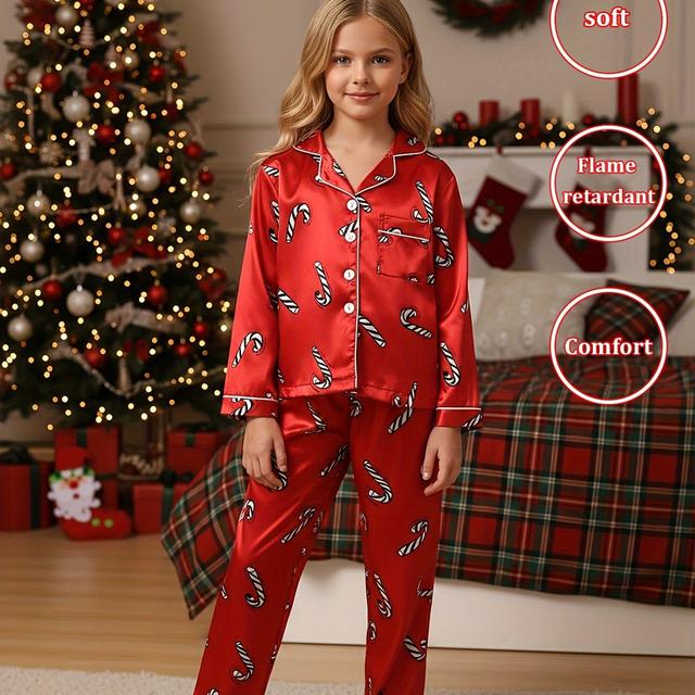 TEMU 2pcs Set Spring New Year Welcome New Year Flame-retardant Fabric New Year Flame-retardant Cardigan With Red Long Sleeve Long Pants Pajama Set