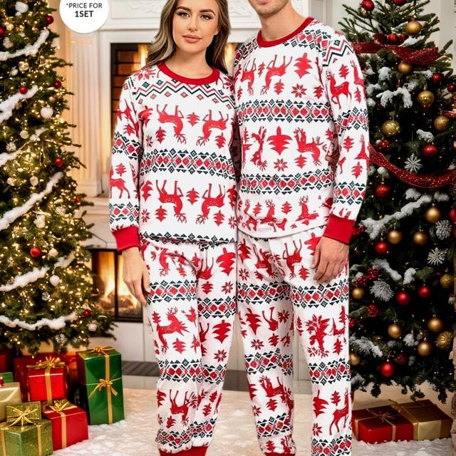 TEMU Ensemble de détente imprimé pour Noël pour couple (homme/femme) - 1 haut + 1 bas à manches longues