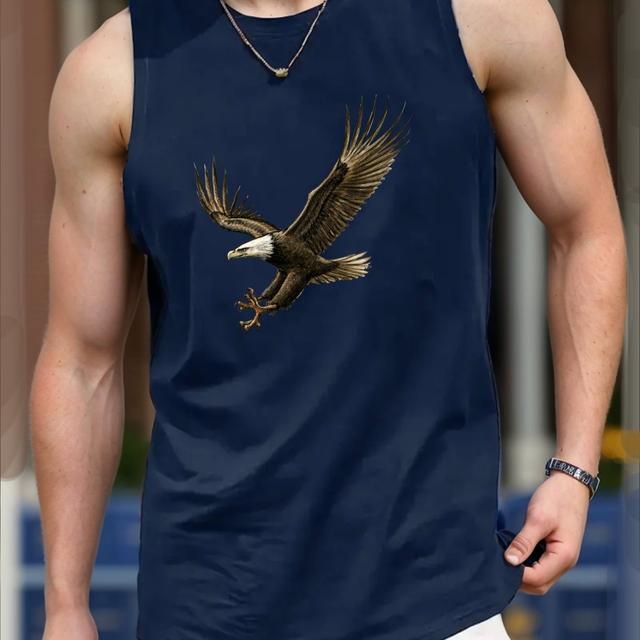 TEMU 이글 프린트 남성용 빠른 건조 흡습 통기성 탱크 탑, 운동용 체육관 보디빌딩 스포츠 무소음 셔츠, 달리기 훈련용, 남성 의류