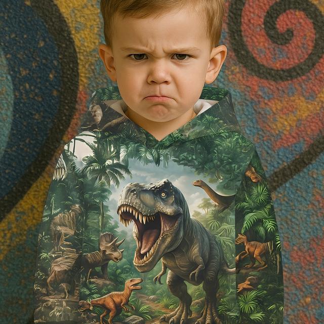 TEMU 3d Printed Dinosaur Hoodie For Boys And Toddlers, Ages 1-8 – Realistic & Prehistoric Jungle Design , Perfect Spring & Fall Wear! Comfortable & Fun Gift For Kids (dream )