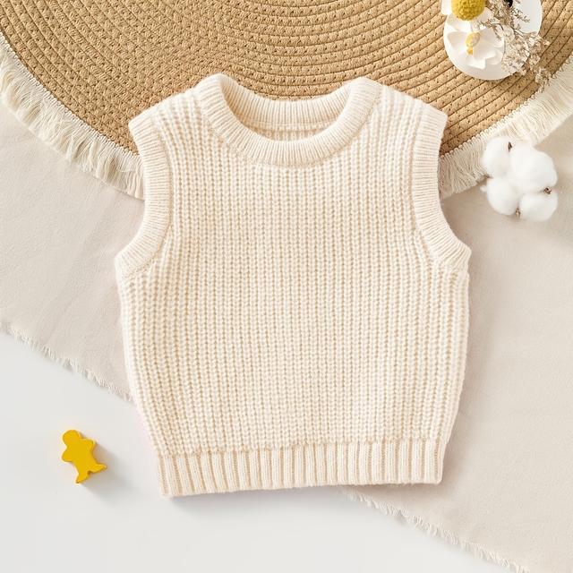 TEMU Baby' Color Knitted Sleeveless Sweater, Casual Comfy Pullover For Toddler & Infant Boy's & Girl's Outdoor Clothing, Polyester .00% Medium Stretch Crew Neck Regular Length