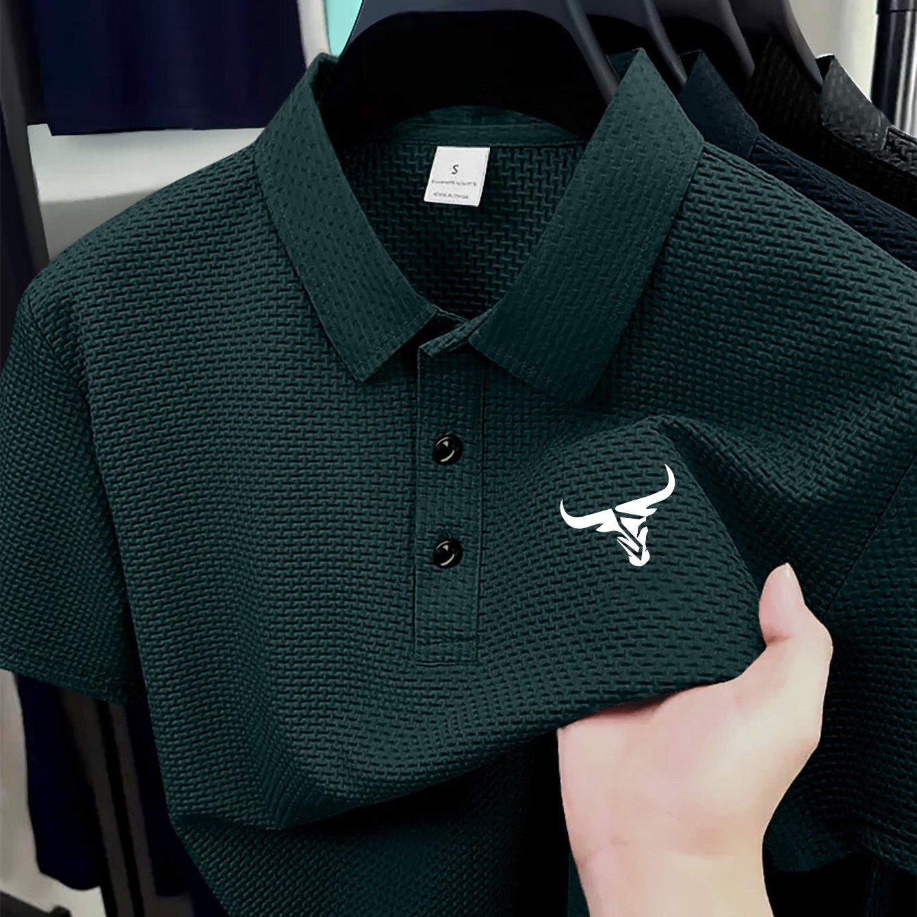 TEMU [new Fabric Top] Large Size Men' Men's Fabric Printed Shirt Pleated Indentation 's High-end Summer Sports And Casual Top | Short-sleeved Solid Color T-shirt Half-sleeved Golf, , Plus Size