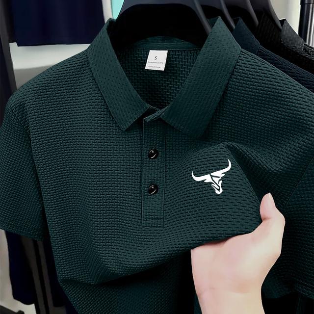TEMU [new Fabric Top] Large Size Men' Men's Fabric Printed Shirt Pleated Indentation 's High-end Summer Sports And Casual Top | Short-sleeved Solid Color T-shirt Half-sleeved Golf, , Plus Size