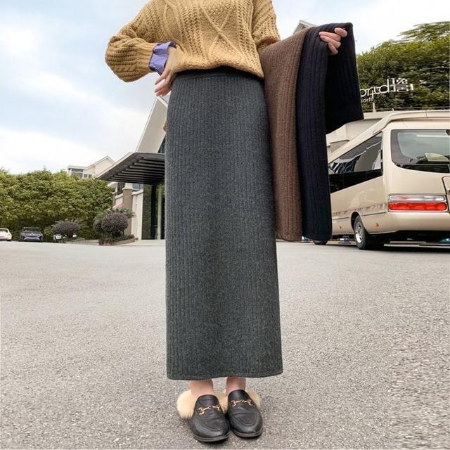 TEMU 厚手ロングスカート - ハイウエストボディコンミディ丈スカート、ブラックレトロスケートスカート、・パーティー用（洗濯機対応） - オール着用可能なスカート